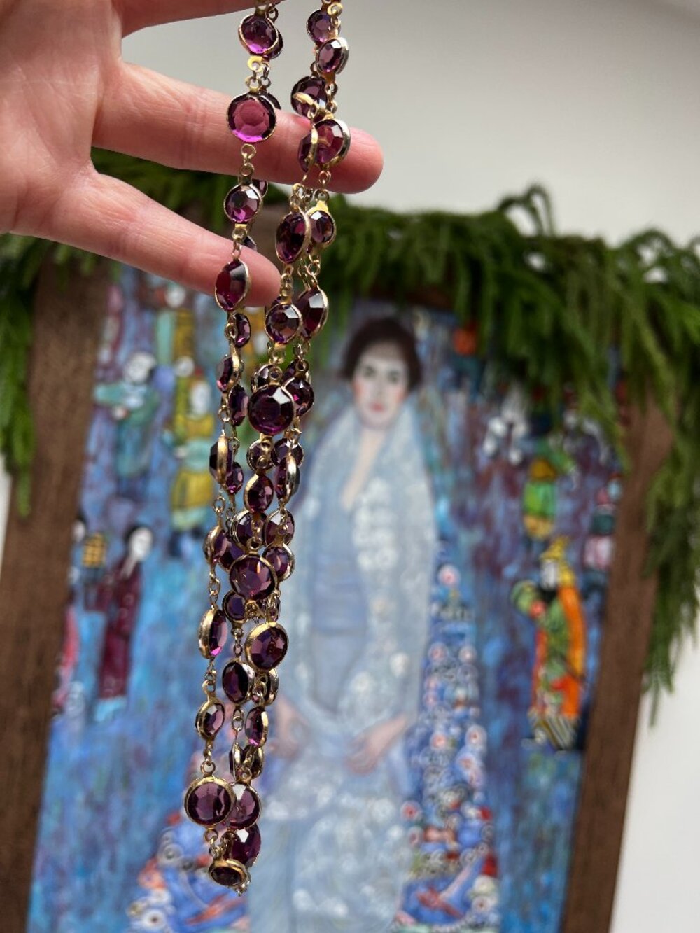Authentic Vintage CHANEL Amethist Color SAUTOIR Glass Necklace (early 1980s)